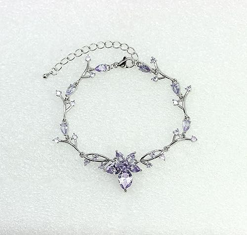 Faship Gorgeous CZ Crystal Floral Necklace Earrings Set - color: Lavender / Matching Bracelet
