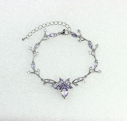 Faship Gorgeous CZ Crystal Floral Necklace Earrings Set - color: Lavender / Matching Bracelet