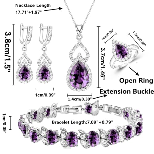 Wedding Jewelry Set for Women Gem Necklace Earrings Bracelet Luxury Jewelry Set Birthday Valentine's Day Mother's Day Christmas Prom Jewelry Gift - color: KKJ-4-Purple