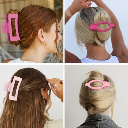 CHANDAT Hair Clips for Women, Flat Hair Clips, 8 pcs, 2style - Pink | 4.3 Inch Large Square Hair Claw Clips & Flat Hair Clips, Thick & Thin Hair, Hair Accessories for Women, Strong Hold Non-Slip - color: Pink
