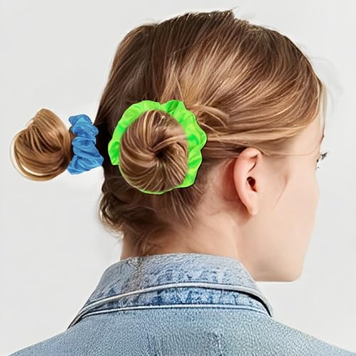 KICOSY 12 Pack Neon Scrunchies in 6 Colors - Satin Soft Hair Ties, Ideal for 80s/90s Looks, Glow Party & Daily Style - color: neon
