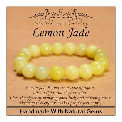 Natural Healing Gemstone Bracelet Handmade Yoga Stretch Elastic Bracelet Stress Relief Crystal Jewelry for Men and Women - color: Lemon Jade(Good Mood), size: 10mm