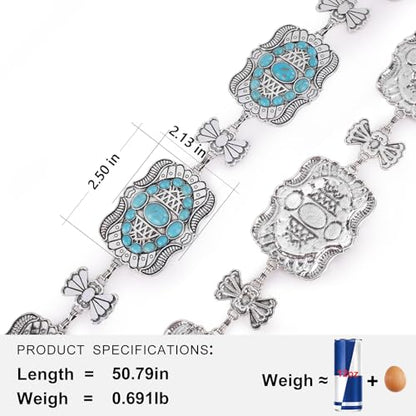 Montana West Rustic Couture's Turquoise Western Concho Chain Belt for Women | Large Western Cowgirl Metal Adjustable Boho Body Chain Belt for Dresses Jeans Country Concert - color: Baby Turquoise