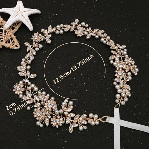Bridal Headbands Crystal Pearl Hair Vines Bohemian Style Wedding Headpieces For Bride Wedding Hair Accessories - color: Gold