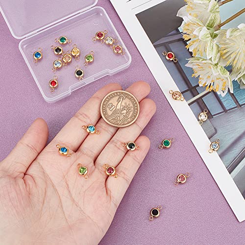 UNICRAFTALE 304 Stainless Steel Golden Rhinestone Connector Charm Flat Round Links Charms Double Loop Ring Charm Necklace Bracket Charms for Jewellery Making - color: 12 Color
