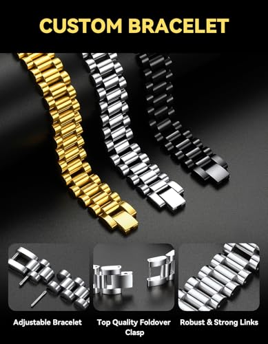 ChainsHouse Men Stainless Steel Bracelet Adjustable Custom ID Engraved Gift | Personalized Silver/Gold/Black for Birthday Father Husband Boyfriend with Gift Box Adjustable Tool 10mm/15mm/15.5mm 8.3"/8.7" - color: A.15.5mm Width-Silver-No Custom