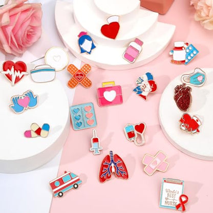 SANNIX 60Pcs Nurse Pins, Medical Enamel Lapel Pins Cartoon Heart Stethoscope Pill Ambulance Brooch Pin Nurse Doctor Backpacks Pin Badge Nurse Day Gifts for Clothes Bags Hats Accessories, 30 Styles - style: Nurse Pins