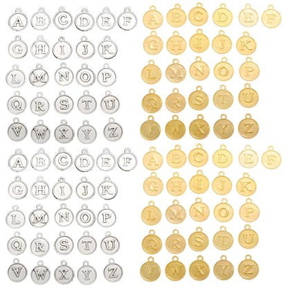 stino 200Pcs A-Z Metal Letter Charms for Jewelry Making, Capital Alphabet Initial Charms - color: 104Pcs Silver & Gold Disc