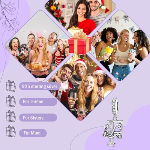 LNQOBU Complete A~Z Alphabet Charm Letter Beads, Solid 925 Sterling Silver with Cubic Stones Rose Alphabet Charm fits Pandora Bracelets Necklace Women Jewelry - color: CYT-F