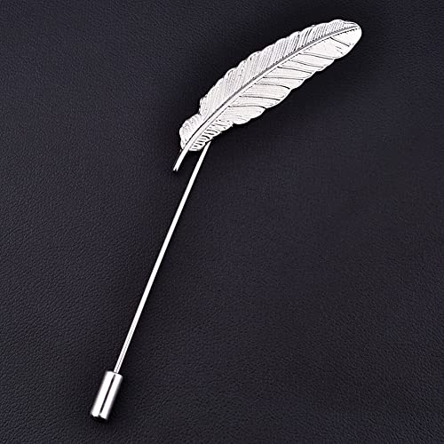 Men Metal Feather Brooch Pin Vintage Lapel Stick Pin Suit Tie Brooch Badge 2PCS