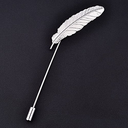 Men Metal Feather Brooch Pin Vintage Lapel Stick Pin Suit Tie Brooch Badge 2PCS