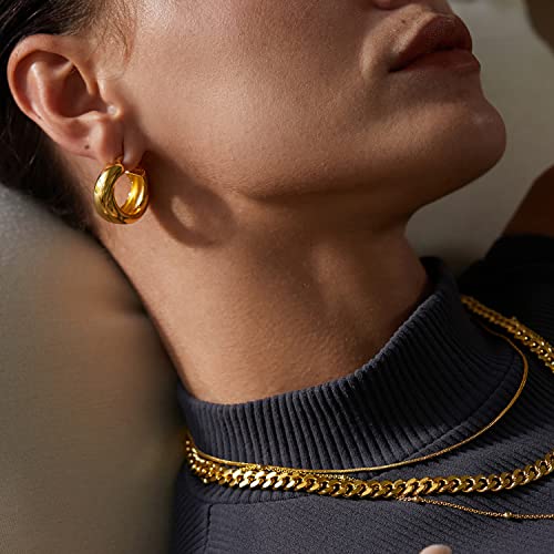 FRUMOS 18K Gold Plated Chunky Hoop Earrings for Women Fashion Thick Gold Hoops Set Jewelry for Birthday Christmas Gifts - color: Gold Double Loop Hoop