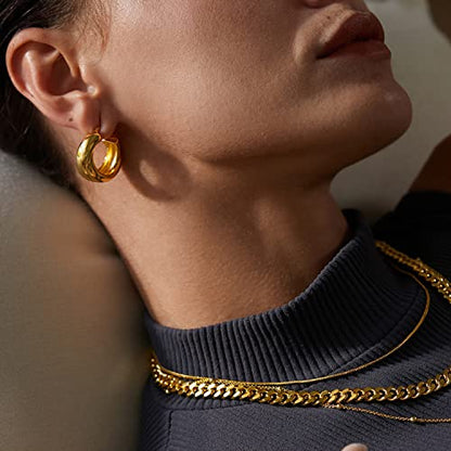 FRUMOS 18K Gold Plated Chunky Hoop Earrings for Women Fashion Thick Gold Hoops Set Jewelry for Birthday Christmas Gifts - color: Gold Double Loop Hoop