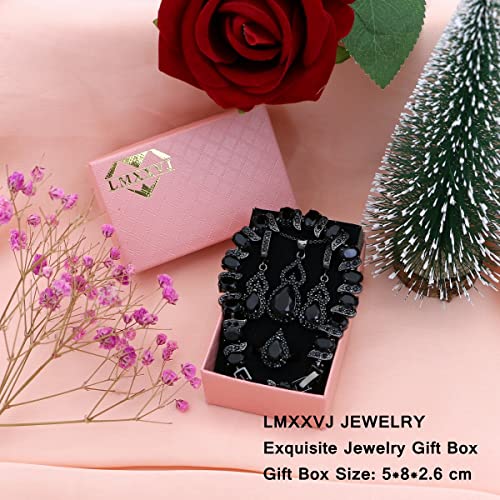 LMXXVJ Women Jewelry Set Platinum Plated Necklace Open Ring Earrings Bracelet Set,Birthday/Anniversary Mother’s Day Jewelry Gifts for Mom/Wife/Sister/Best Friend - color: Black Gun-Black