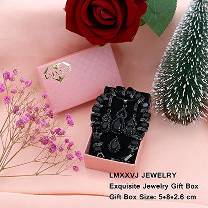 LMXXVJ Women Jewelry Set Platinum Plated Necklace Open Ring Earrings Bracelet Set,Birthday/Anniversary Mother’s Day Jewelry Gifts for Mom/Wife/Sister/Best Friend - color: Black Gun-Black