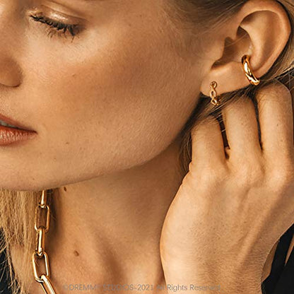 DREMMY STUDIOS Gold Dainty Huggie Hoop Earrings 18K Gold Plated Exquisite Open Tassel Dangle Charm Drop Sleeper Geometric Cross Coin Star Heart White CZ Simple Hypoallergenic Earrings for Women - color: Chain-A