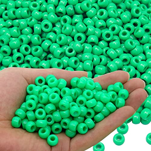 1000Pcs Green Pony Beads for Bracelet, Necklace, Jewelry Making, DIY Crafts, 6x9mm, Plastic, Round - color: Green