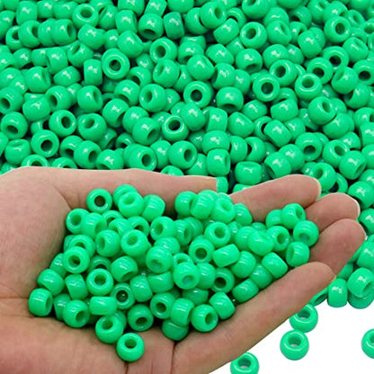 1000Pcs Green Pony Beads for Bracelet, Necklace, Jewelry Making, DIY Crafts, 6x9mm, Plastic, Round - color: Green