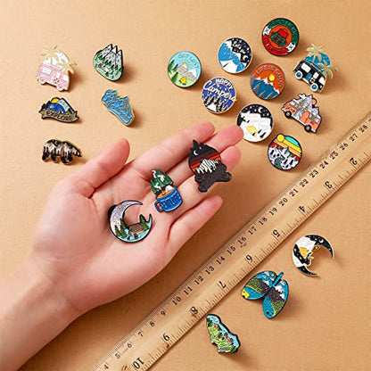 Janinka 20 Pack Camping Enamel Pins Set - Outdoor Adventure Hiking Mountain Nature Lapel Pin Bulk, Cute Aesthetic Backpack Brooch Badges for Jackets Hats Bags, Fun Travel Gift for Women Men Campers
