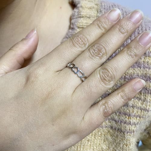 Love Plain Stacking Band Statement Wedding Promise Ring For Women | Stainless Steel, Cute Hollow Heart Design,Waterproof,Tarnish Resistant,Gift For Mother’s Day, Valentine’s Day, Christmas - color: Silver Link Hearts