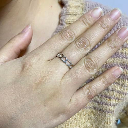 Love Plain Stacking Band Statement Wedding Promise Ring For Women | Stainless Steel, Cute Hollow Heart Design,Waterproof,Tarnish Resistant,Gift For Mother’s Day, Valentine’s Day, Christmas - color: Silver Link Hearts