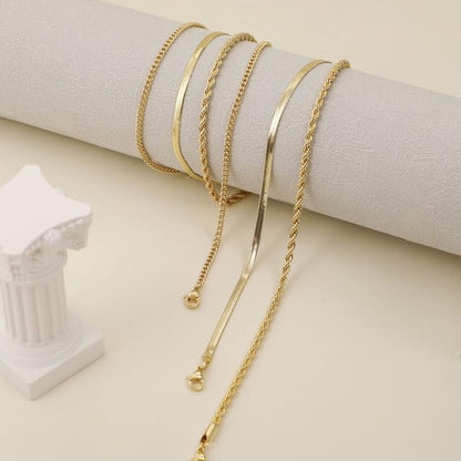 Herringbone Choker Necklace Set Double Layer Snake Chain Herringbone Chain Necklace Layering Necklace Set Cuban Chain Necklace for Women - style: 3 layered Snake/Cuba/Rope -GD