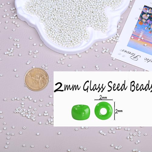 2mm Glass Seed Beads Bulk, Beige 12/0 Tiny Round Seed Bead, Small Mini Pony Craft Beads for Bracelet Necklace Wrist Jewelry Making Beading Weaving DIY Crafts Supplies - color: Beige