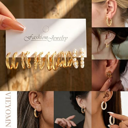 83 Pcs Gold Jewelry Set for Women Fashion Multi Layered Necklaces Stackable Bangle Bracelets Knuckle Rings Hoop Earrings Gold Plated Jewelry Accessories