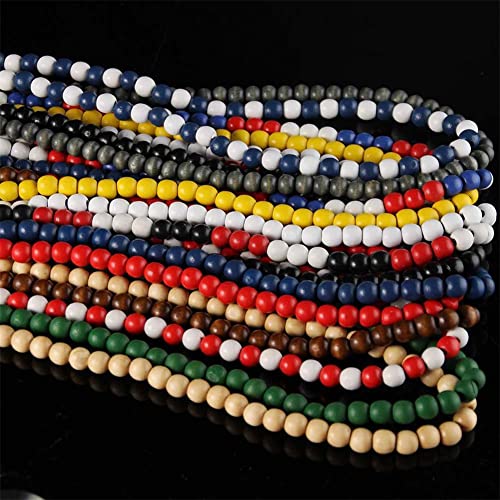 Natural Wood Bead Necklace 8MM Wooden Beaded Chunky Strand Necklaces Handmade Africa Wooden Chain for Women Men Jewelry - color: black