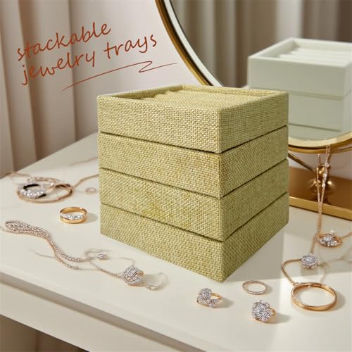 SCIKHETF Velvet Ring Earrings Studs organizer Tray Small Ring Insert Display Tray 5 Slots Stackable (Linen) - color: Linen