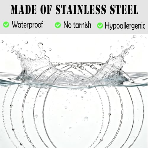 20Pcs (5 Styles) Stainless Steel Chains for Jewelry Making (Silver 21in) | Bulk Silver & Gold Plated Chains, Satellite, Paper Clip, Lip, Rolo, Cable, Jewelry Making - color: Silver (21 inch)