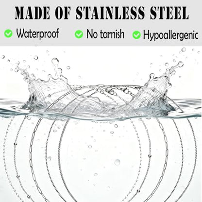 20Pcs (5 Styles) Stainless Steel Chains for Jewelry Making (Silver 21in) | Bulk Silver & Gold Plated Chains, Satellite, Paper Clip, Lip, Rolo, Cable, Jewelry Making - color: Silver (21 inch)