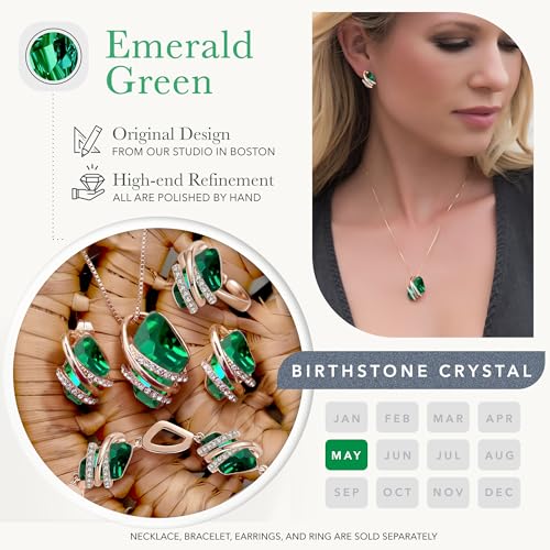 Gifts for Women, Wish Stone Stud Earrings with Birthstone Crystals, 18K Rose Gold Plated or Silver-tone - color: 105-May Birthstone-Emerald Green-Rose Gold Plated