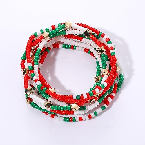 HEIDKRUEGER Bead Stretch Bracelets Independence Colorful Tiny Beaded Stackable Vsco Bracelets Boho Summer Vacation Adjustable Bangle Bracelet for Women Girls 14Pcs - color: 12Pcs Christmas