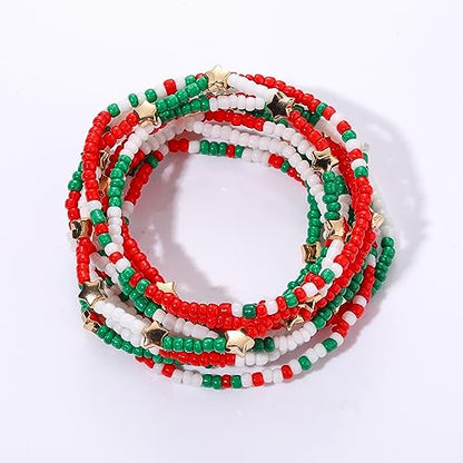 HEIDKRUEGER Bead Stretch Bracelets Independence Colorful Tiny Beaded Stackable Vsco Bracelets Boho Summer Vacation Adjustable Bangle Bracelet for Women Girls 14Pcs - color: 12Pcs Christmas