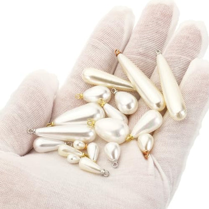 PATIKIL Pearl Charm, 30Pcs Pearl Beads Teardrop Faux Pearl Pendant with Loop for Jewelry Making Bracelets Earrings Necklace - color: Gold, size: 18x10mm
