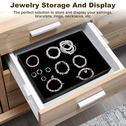 2 Pack Black Velvet Stackable Jewelry Tray Showcase Display Stackable Necklace Bracelet Ring Showcase Display Empty Plate