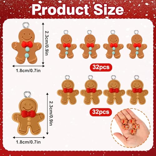 64Pcs Christmas Gingerbread Man Resin Charms for Jewelry Making | Premium Resin, Xmas Mini Gingerbread Figurines Ornament Pendant, DIY Bracelet Necklace Earrings Jewelry Making Decorations - style: Gingerbread Man Style