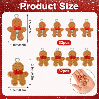 64Pcs Christmas Gingerbread Man Resin Charms for Jewelry Making | Premium Resin, Xmas Mini Gingerbread Figurines Ornament Pendant, DIY Bracelet Necklace Earrings Jewelry Making Decorations - style: Gingerbread Man Style