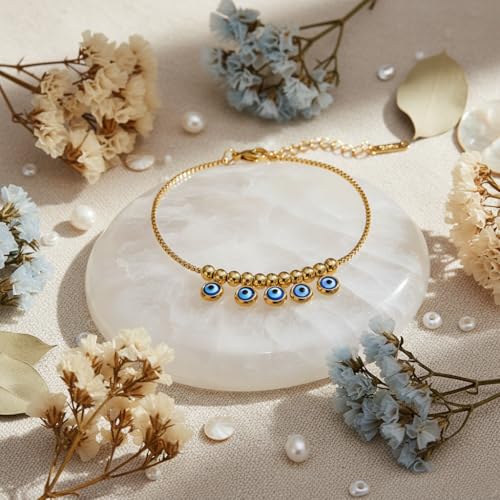 Evil Eye Anklet Bracelet 14K Gold Plated Evil Eye Ankle Bracelet Beach Foot Chain Jewelry Gifts for Women