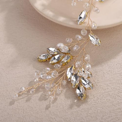 Teyglen Gold Flower Rhinestone Bride Wedding Hair Vine Bridal Crystal Headband for Women Head Piece Wedding Hair Accessories for Women Bridesmaid Headpiece (Gold) - color: Gold