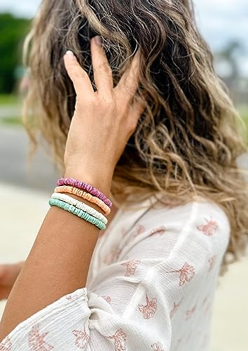 POTESSA Healing Stone Beaded Bracelets for Women Semi-Precious Gemstones Bracelets Pearl Beaded Bracelet Adjustable Strand Bracelets 6MM - color: Puka Shell