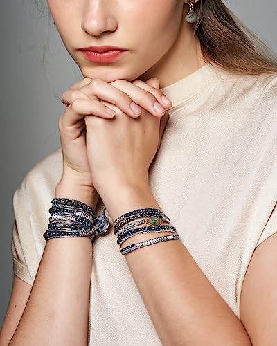 Bracelet for Women – Handmade Vegan Boho Natural Stone Layered Bracelet, Thailand Bohemian Stackable Beaded Wrap Bracelets, Summer Hippie Bracelet Stack, Fashion Jewelry Gifts - color: A3-Nightfall