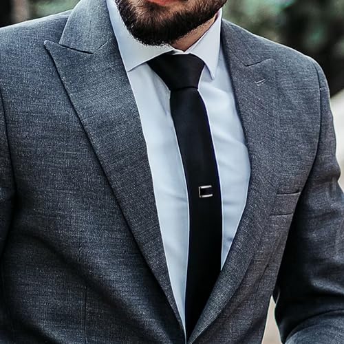 HAWSON Black Stone Tie Tack for Men Tie Pin with Chain for Wedding Birthday Anniversary Party - color: silver tone 3