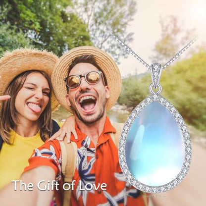 YAFEINI 925 Sterling Silver Moonstone Necklace Filigree Teardrop Pendant Necklace Jewelry for Women Girls - color: Z-Cubic Zirconia Moonstone Necklace