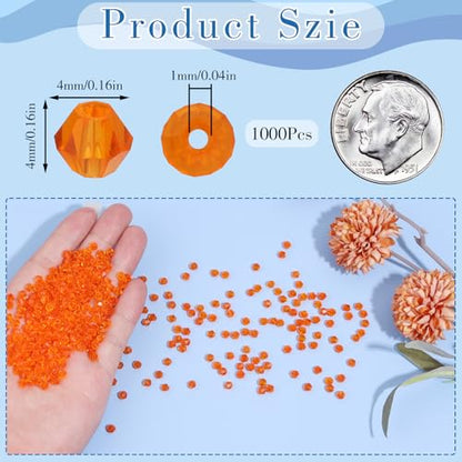 1000Pcs 4mm Faceted Crystal Glass Bicone Beads Loose Bead for DIY Bracelet Necklace Earring Keychain Jewelry Making,Orange - color: Orange