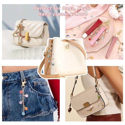 XUHAO7 544Pcs DIY Keychain & Bag Charm Making Kit - Craft Supplies | DIY Lip Gloss Keychain Charms Craft with Pendants, Keyring Hooks, Chains, Clasps, Tools, 5 Velvet Pouches & Storage Box - size: 544pcs