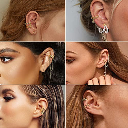 Florideco Ear Cuff Earrings Set for Women Adjustable Fake Earring Cuffs Non Piercing Earring Set Ear Jewelry Set - color: Gold Tone