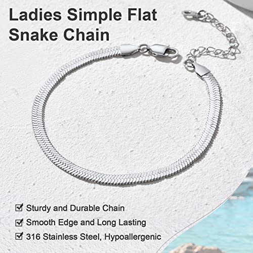 Adjustbale Link Chain Anklet for Women Summer Jewelry, 316L Stainless Steel Figaro/Wheat/Twist Rope/Cuban Foot Bracelet-Waterproof, Resizable 9"-12" (Gift Box Included) - color: 6, Herringbone - Stainless Steel-5mm