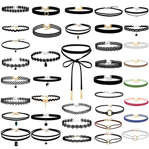 PAXCOO Black Choker Necklaces Set for Women - color: 50 Black Choker